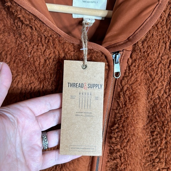 NWT Thread & Supply Wubby Sherpa Moto Jacket Burnt Orange Zip Up Oversized Large - Picture 6 of 11